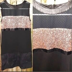 Triple BlockSwiss Dot Vegan Leather Sequin Dress